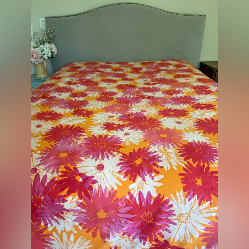 Cuddledown Queen Duvet Cover 100% Cotton Sateen Saffron Yellow Pink Floral Print